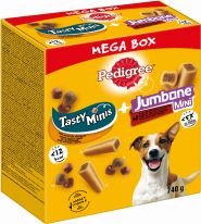 Pedigree Mega Box Snacks mit Tasty Minis und Jumbone Riesenknochen Mini 740g