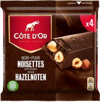 MEU CoteDor Bars 4-Pack Dark Chocolate whole hazelnuts, 180g