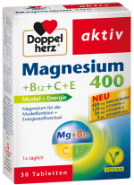 Doppelherz Magnesium 400 mit Vitamin B12+C+E 30 Tabletten