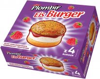 Plombir Eiskreme Burger, Vanilleeis mit Himbeersauce in Brioche Brötchen 4x200ml