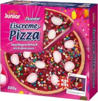 Plombir Junior Eiscreme-Pizza Vanillegeschmack mit Erdbeersauce 500g