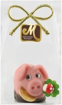 Odenwälder Marzipan Christmas Schwein lachend mit Schoko und Kleeblatt im Beutel 50g