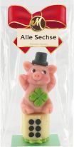 Odenwälder Marzipan Christmas Schwein auf Glückswürfel im Beutel 50g