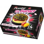 Plombir Black Burger, Eis mit Mangogeschmack mit Drachenfruchtsauce in Brioche Brötchen 340g