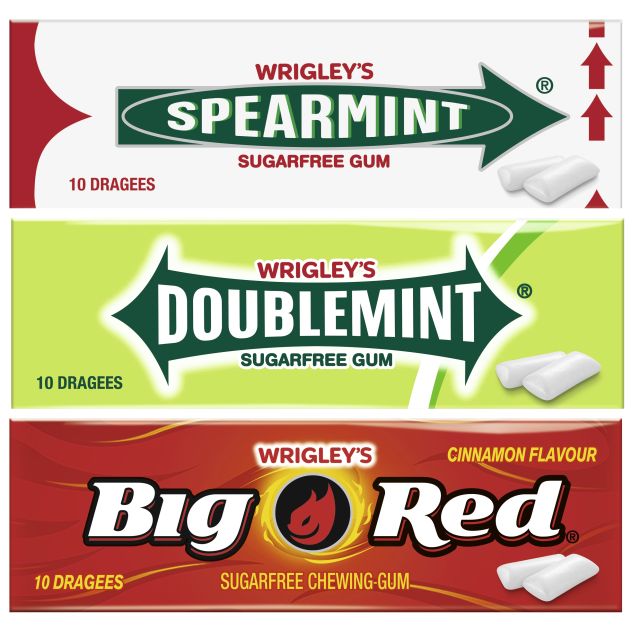 Wrigley's Spearmint, Doublemint,Big Red Sortimentskarton 120x10 Dragees